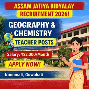 Assam Jatiya Bidyalay Recruitment 2026 notification for Geography and Chemistry Teacher posts in Noonmati Guwahati with salary 22000 per month