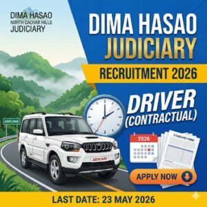 Dima Hasao District Court Recruitment 2026 Driver Vacancy official feature image showing Assam Judiciary job notification, 8th pass eligibility, salary ₹15000 and offline application details