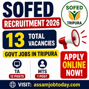 SOFED Recruitment 2026 thumbnail showing 13 vacancies for TA and MTS posts in Tripura with salary ₹12,843–₹20,178 apply online