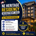 NE Heritage Residency Recruitment 2026 feature image showing hotel jobs in Guwahati with walk in interview for Front Office, F&B Executive, House Keeping Staff and Utility Kitchen Helper vacancies