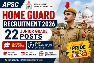 APSC Home Guard Recruitment 2026 official feature image showing Assam Home Guard Junior Grade vacancy for 22 posts with salary, qualification and apply online details