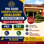 Kendriya Vidyalaya Udalguri Recruitment 2026 feature image showing PGT Mathematics and TGT Mathematics teacher vacancy, walk-in interview on 03 July 2026, teaching jobs in Assam.