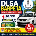 Barpeta Judiciary Recruitment 2026 Driver Vacancy thumbnail showing 1 contractual Driver post, ₹15,000 monthly salary, 8th Pass eligibility and offline application last date 31 July 2026.