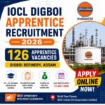 IOCL Digboi Apprentice Recruitment 2026 feature image showing 126 apprentice vacancies at Digboi Refinery, Assam with online application details and last date 31 July 2026.