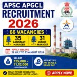 APSC APGCL Recruitment 2026 feature image showing 66 Assistant Manager and Junior Manager vacancies, salary, eligibility, and online application dates for Assam Power Generation Corporation Limited.