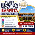 Kendriya Vidyalaya Barpeta Recruitment 2026 feature image showing Music Teacher, ATL Lab Instructor, Special Educator and Balvatika Caregiver vacancies with Walk-in Interview on 16 July 2026 in Assam.