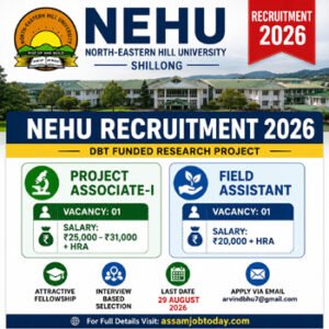 NEHU Recruitment 2026 for Project Associate-I and Field Assistant posts in Shillong
