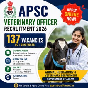 APSC Veterinary Officer Recruitment 2026 – 137 Veterinary Officer and Block Veterinary Officer vacancies in Assam