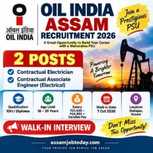Oil India Assam Recruitment 2026 – 2 Contractual Electrician and Associate Engineer Electrical Posts