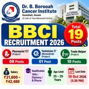 BBCI Recruitment 2026 for 19 Pharmacist, Technician and Trade Helper posts in Guwahati, Assam
