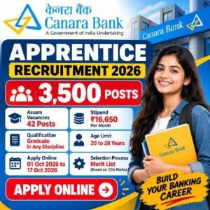 Canara Bank Apprentice Recruitment 2026 – 3,500 Graduate Apprentice Posts, 42 Assam Vacancies