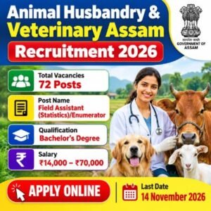 Animal Husbandry & Veterinary Assam Recruitment 2026 – 72 Field Assistant Statistics Enumerator Posts