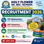 Holy Flower Sr Sec School Recruitment 2026 for PGT Mathematics, PGT Chemistry and Middle School Coordinator in Jorhat Assam