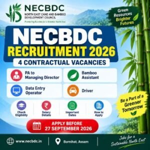 NECBDC Recruitment 2026 for PA, Bamboo Assistant, Data Entry Operator and Driver in Assam