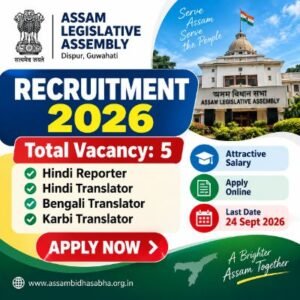Assam Legislative Assembly Recruitment 2026 – 5 Hindi Reporter and Translator vacancies